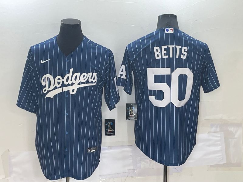 Men Los Angeles Dodgers #50 Betts Blue Stripe Throwback Nike 2022 MLB Jersey->los angeles dodgers->MLB Jersey